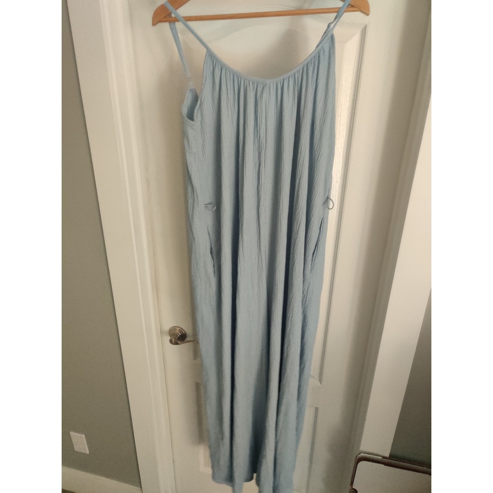 H&M Women Light Blue Crinkle Gauze Wide Leg Jumpsuit Sleeveless Small - Picture 2 of 6